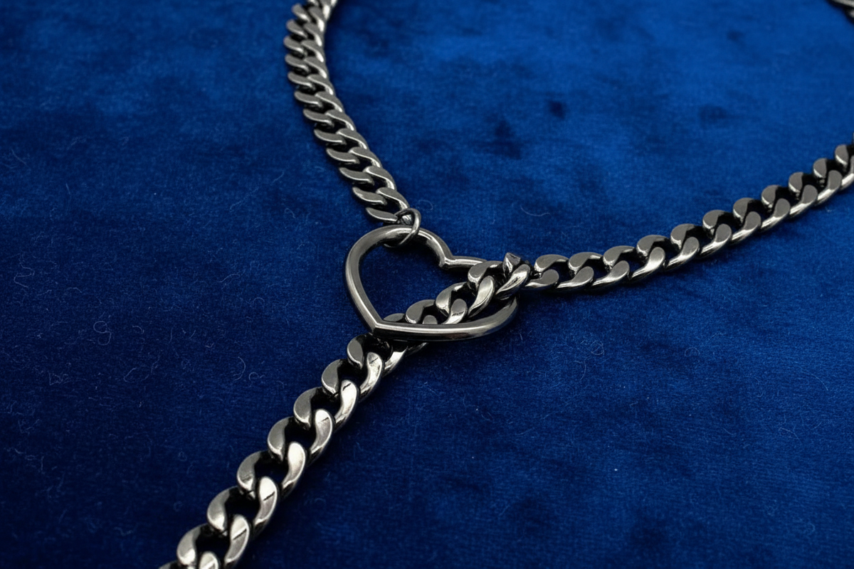 Adjustable Heart O-Ring Punk Rock Cuban Chain Necklace – Lariat Y-Style with Key & Heart Lock Pendant