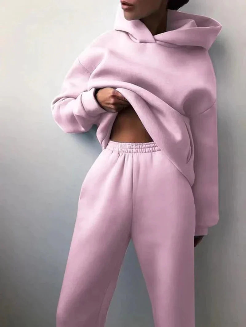 Matching fleece hoodie and jogger pants tracksuit set detail